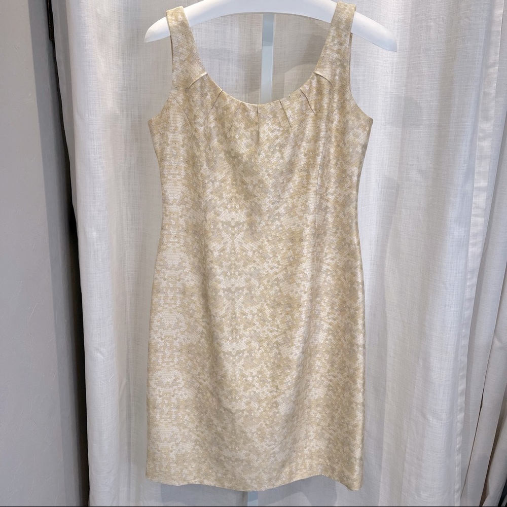 Kay Unger | Sheath | Silk | Cream w/Gold/Taupe/Charcoal | Paillette Print | 6